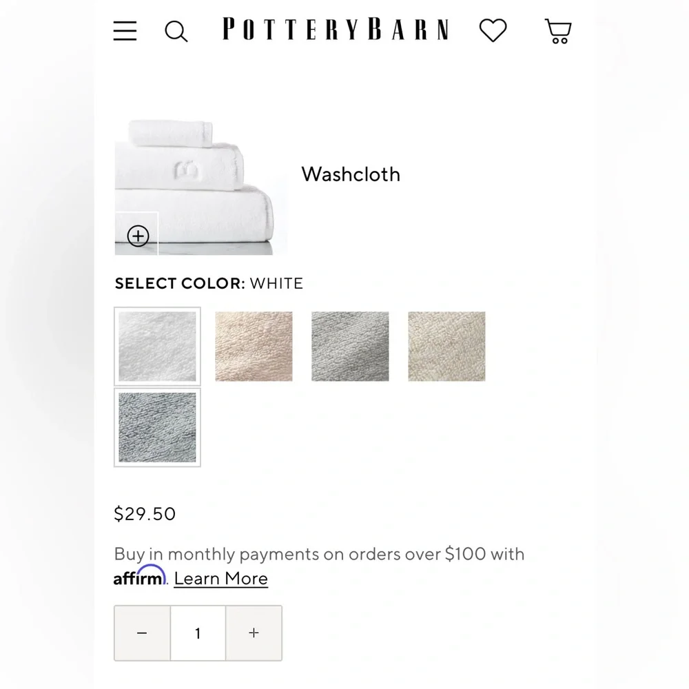 Pottery Barn Dream Towel Washcloth